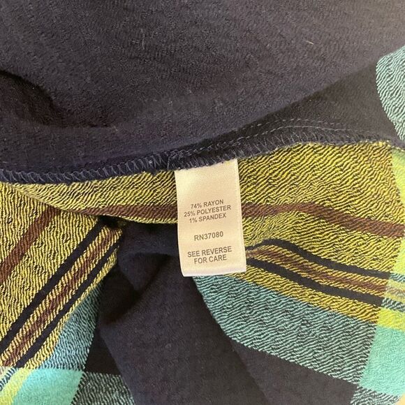 Cato Women's Size XL Blue Yellow Patchwork Long Sleeve Button Down Shirt Top - Picture 13 of 15